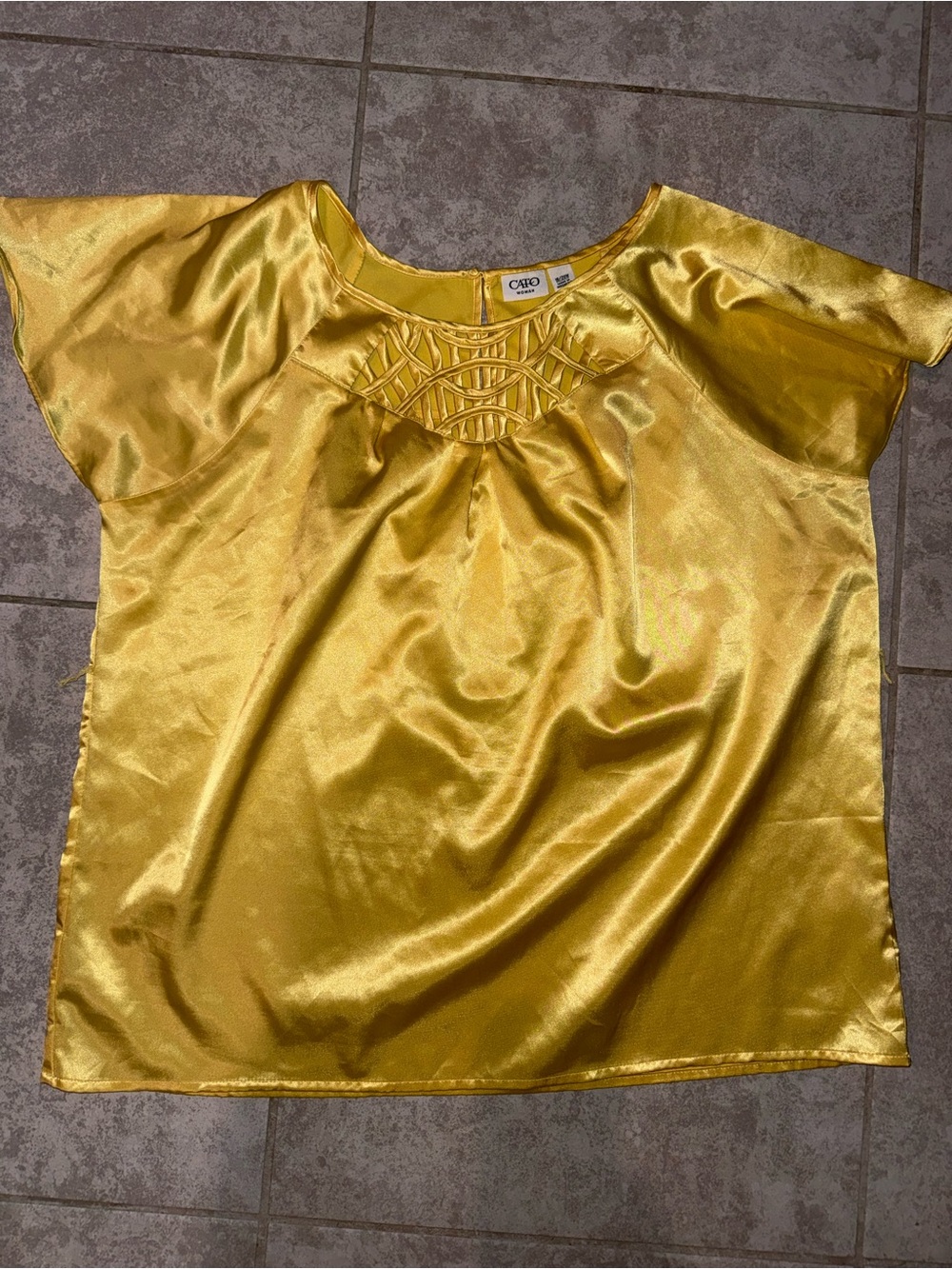 Cato Yellow-Gold Satin Woven Yoke Blouse